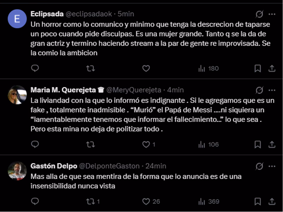 Las redes sociales estallaron contra Florencia Peña luego de anunciar la muerte del padre de Messi